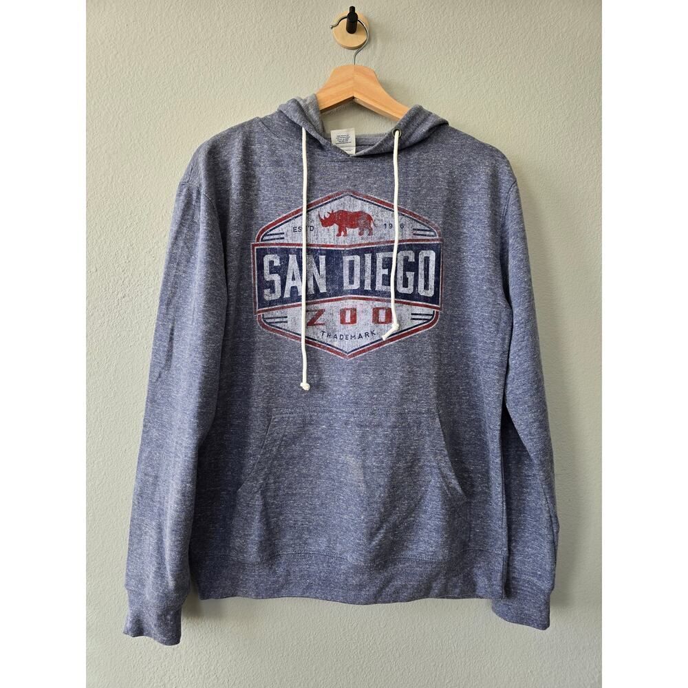 San Diego Zoo Graphic Hoodie Small Blue Unisex Pullover Sweatshirt Cozy Active